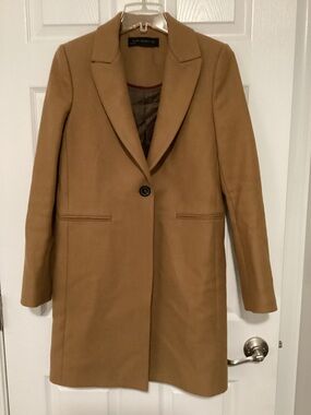 Zara Women's Camel Single-Button Wool-Blend Trench Coat